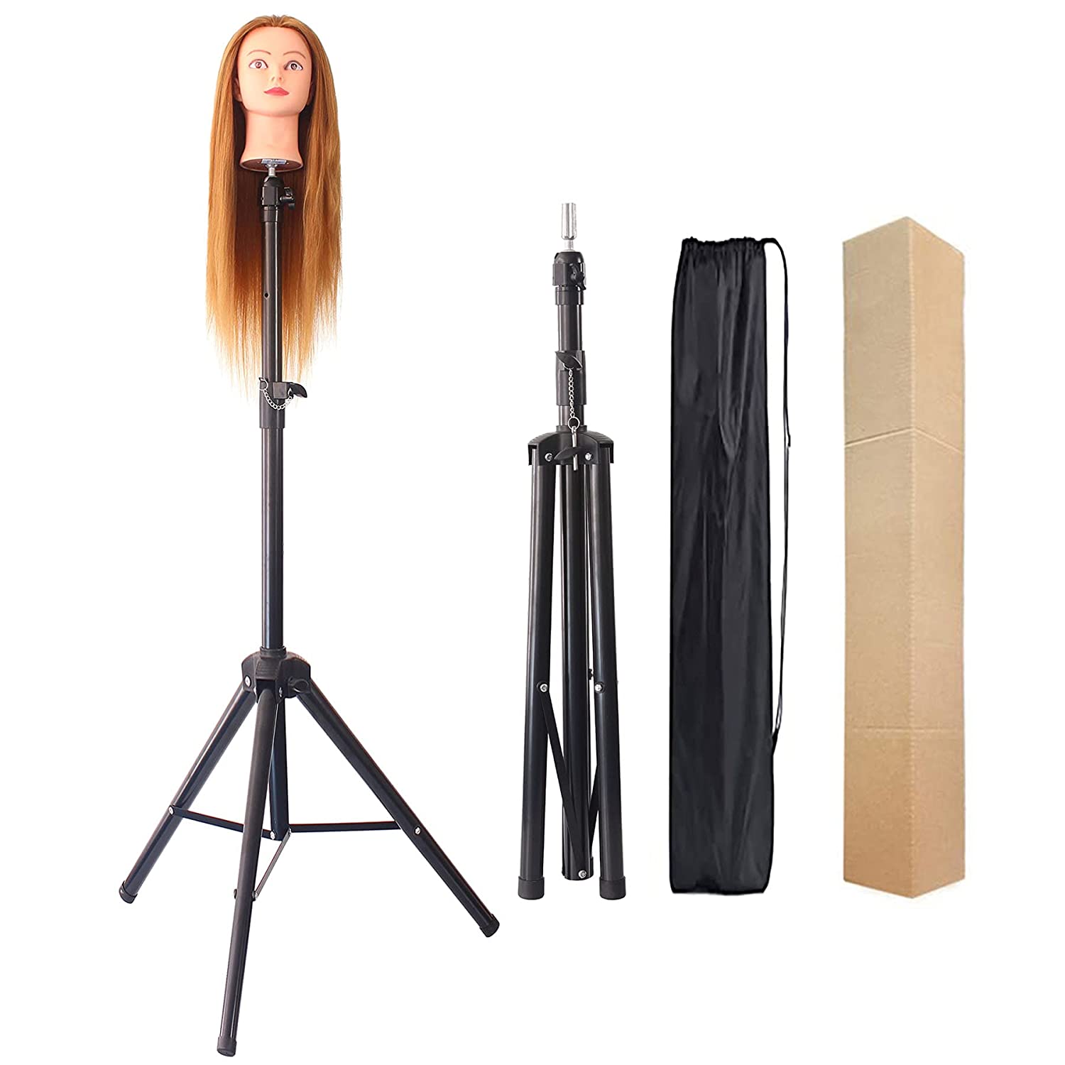 Mini Tripod Stand Metal Adjustable Cosmetology Hairdressing Training Mannequin Head Wig Stand for Doll Head Block Wig Head Stand, Black