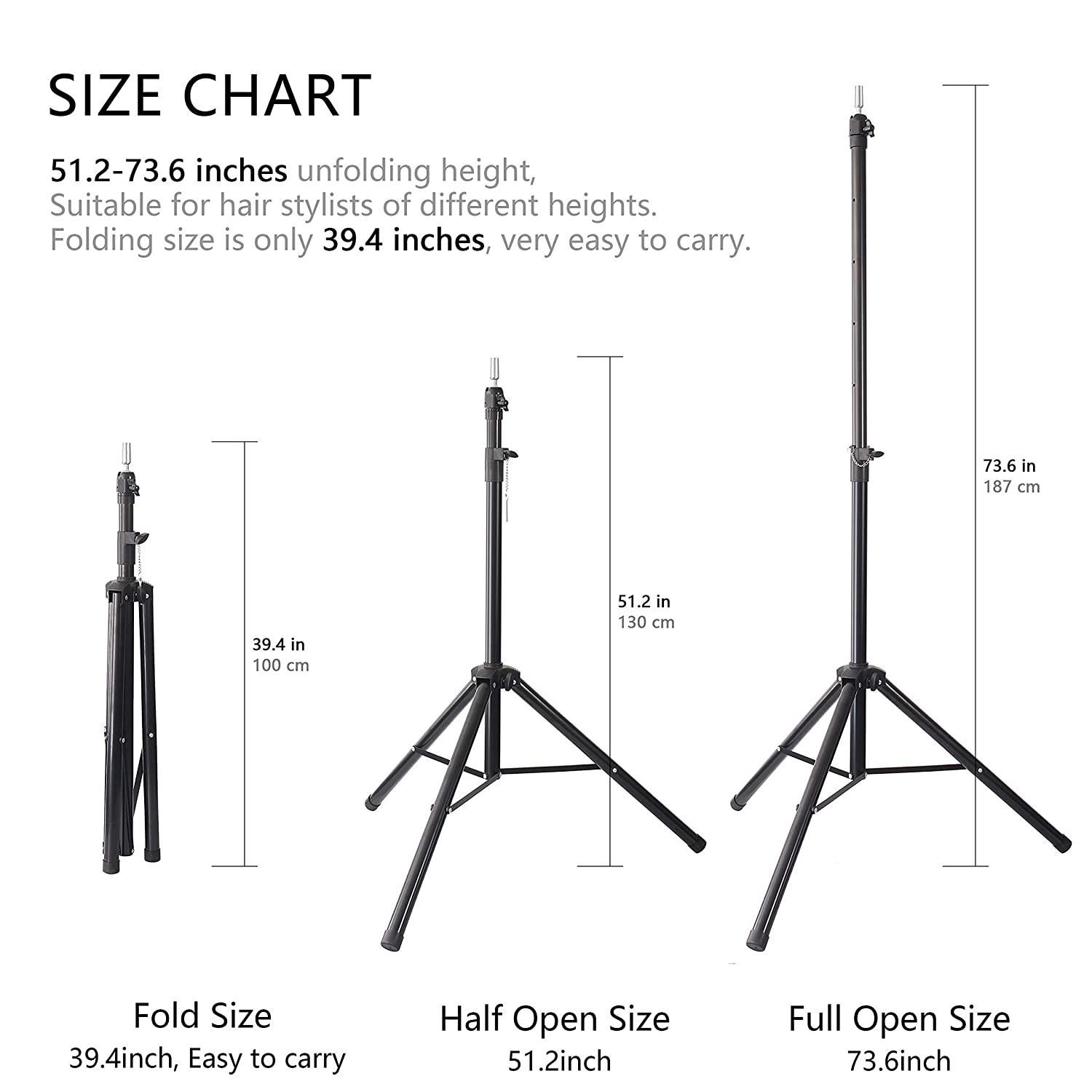 Adjustable Heavy-Duty Mannequin Head Tripod Stand in Black