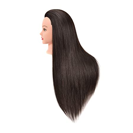 100% Human Hair Mannequin Head Styling Training Head Manikin Cosmetology Doll Head with Clamp Holder Stand 18 Inch Hair